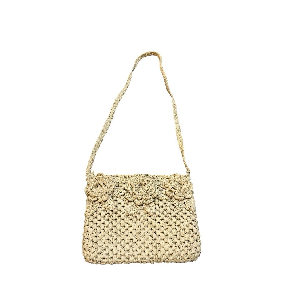 Purse crossbody Blue Miami‎ rafia straw paper  weave Flowers Boho Beach